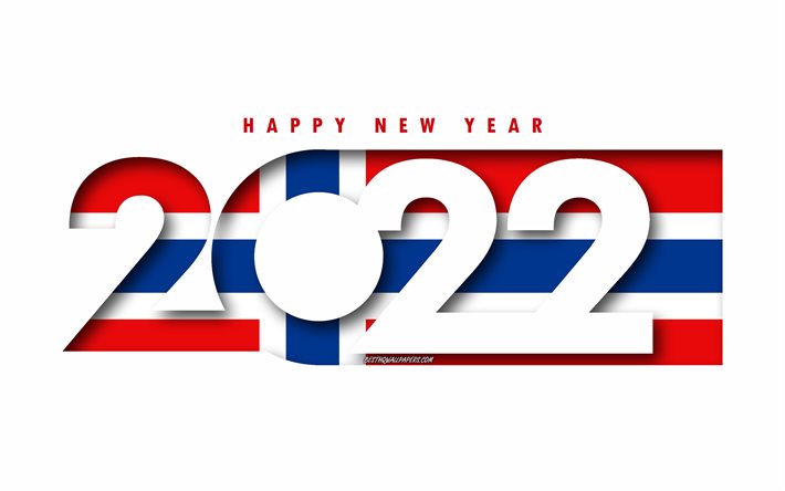 Mutlu Yıllar 2022 Norve&#231;, beyaz arka plan, Norve&#231; 2022, Norve&#231; 2022 Yeni Yıl, 2022 kavramlar, Norve&#231;, Norve&#231; Bayrağı