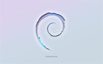 Debian logosu, 3d metni kesip, beyaz arka plan, Debian 3d logosu, Debian amblemi, Debian, kabartmalı logo, Debian 3d amblemi