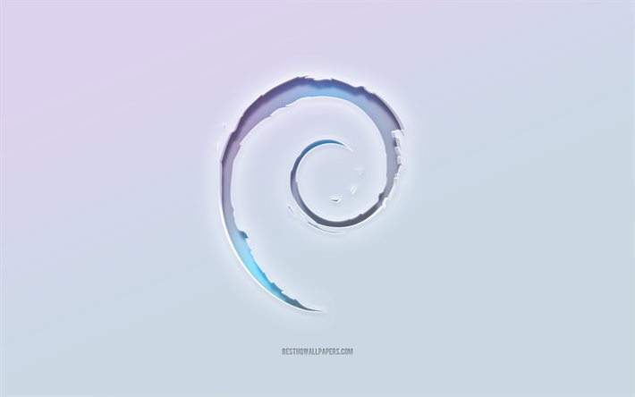 Debian-logotyp, utskuren 3d-text, vit bakgrund, Debian 3d-logotyp, Debian-emblem, Debian, pr&#228;glad logotyp, Debian 3d-emblem
