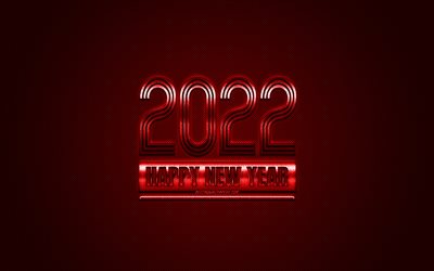 2022 New Year, 2022 red background, 2022 concepts, Happy New Year 2022, red carbon texture, red background