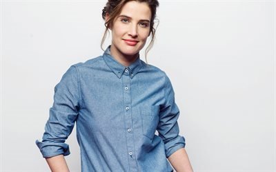 cobie smulders, die sch&#246;ne frau, l&#228;cheln, kanadische schauspielerin, blaues hemd