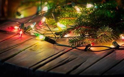 Christmas tree, garland, Christmas, lanterns