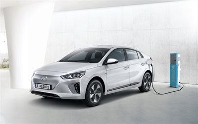Hyundai Ioniq Electric, 2017, 4k, electric car charger, Korean cars, white Ioniq