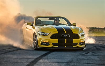 Ford Mustang GT Convertible, smoke, 2017 cars, supercars, new Mustang, Ford