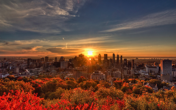Montreal, Canada, manh&#227;, nascer do sol, paisagem urbana, casas