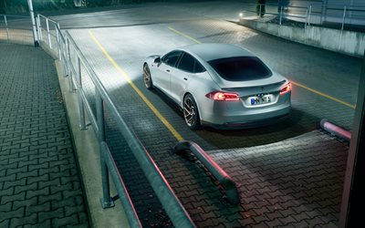 Tesla Model S Novitec, 4k, 2018 coches, aparcamiento, Modelo S, los coches el&#233;ctricos, Tesla