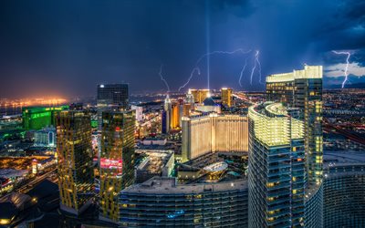 4k, Las Vegas, paesaggi notturni, grattacieli, America, USA