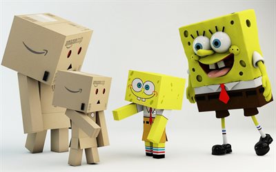 SpongeBob, Danbo, mother and child, cardboard robot, danboard box