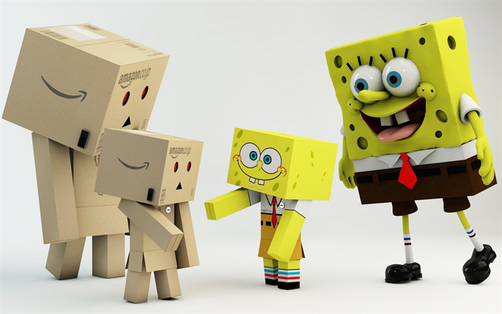 SpongeBob, Danbo, anne ve &#231;ocuk, karton robot, danboard kutusu