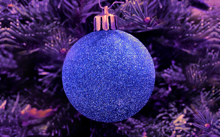 الأزرق الكرة عيد الميلاد, السنة الجديدة, عيد الميلاد, الأرجواني شجرة عيد الميلاد