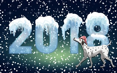 Felice Anno Nuovo, 2018, anno del cane, neve, invernali del 2018 concetti