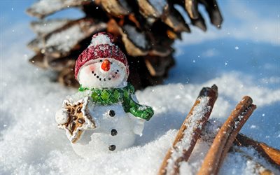 winter, snowman, snow, Christmas, New Year, toy snowman