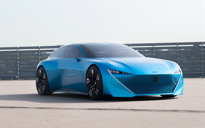 Peugeot Instinct Concept, 2017, blue sports coupe, sedan, luxury cars, future, Peugeot