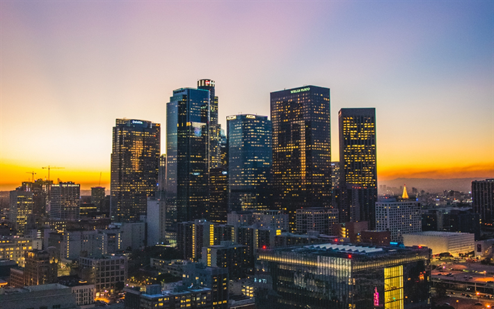 Los Angeles, sunset, skyscrapers, USA, LA, America