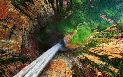 Churun-Merun, Angel Falls, waterfalls, cliffs, mountains, Bolivar, Venezuela