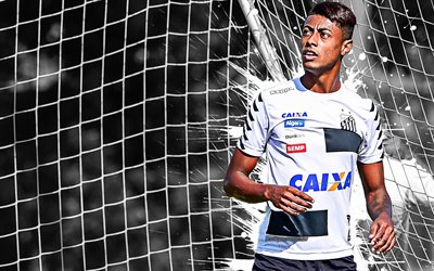 Bruno Henrique, le footballeur Br&#233;silien, en avant, le Santos FC, Serie A, au Br&#233;sil, en noir et blanc de peinture d&#39;art, les joueurs de football, Bruno Henrique Pinto