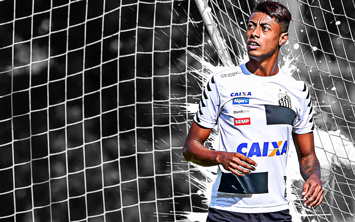 Bruno Henrique, Brazilian football player, forward, Santos FC, Serie A, Brazil, black and white paint art, football players, Bruno Henrique Pinto