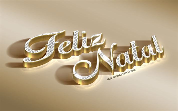 Feliz Natal, golden iscrizione, cartolina di Natale, in portoghese, arte, Natale, 3d, lettere, arte 3d