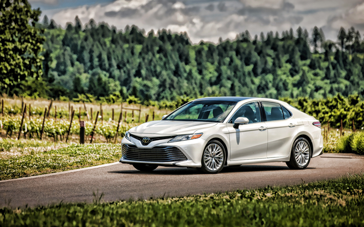 Toyota Camry, luxury cars, 2019 cars, new Camry, japanese cars, HDR, 2019 Toyota Camry, white Camry, Toyota