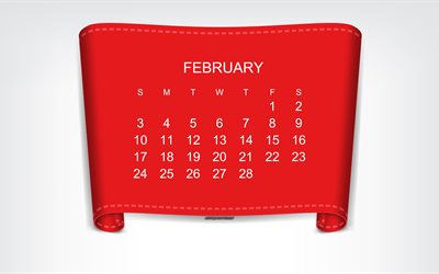 2019 Februari Kalender, konst, r&#246;tt papper element, 2019 Nytt &#197;r, 2019 Kalendrar, Februari, 2019 begrepp, kalender f&#246;r februari 2019