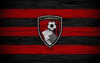 Bournemouth, 4k, Premier League, logo, England, wooden texture, FC Bournemouth, soccer, football, Bournemouth FC