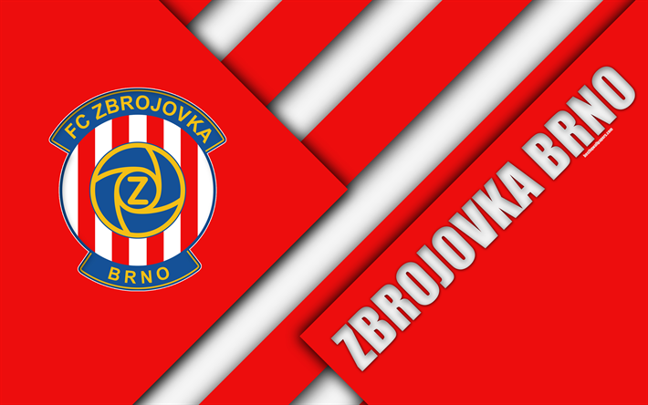 FC Zbrojovka Brno, 4k, logo, material design, red white abstraction, Czech football club, Brno, Czech Republic, football, Czech First League