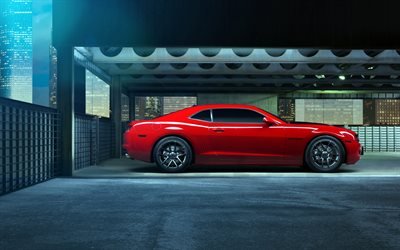 Chevrolet Camaro, parking, muscle cars, red Camaro, supercars, Chevrolet