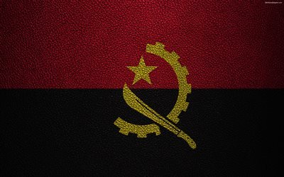 フラグアンゴラ, 革の質感, 4k, アンゴラフラグ, アフリカ, 世界の国旗, 旗のアフリカ諸国, アンゴラ