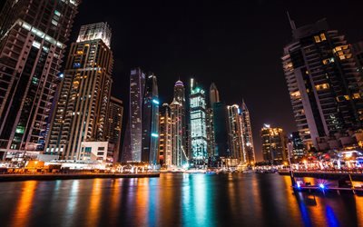 4k, UAE, Dubai, skyscrapers, nightscapers, United Arab Emirates, modern architecture