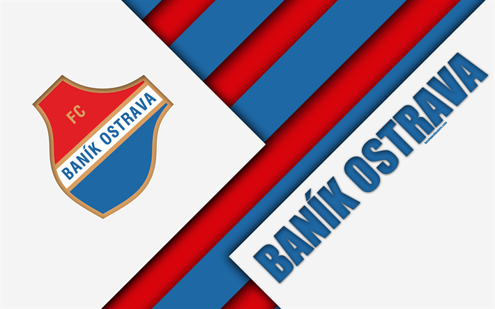 FC Banik أوسترافا, 4k, شعار, تصميم المواد, الأزرق الأبيض التجريد, التشيك لكرة القدم, اوسترافا, جمهورية التشيك, كرة القدم, التشيكية الدوري الأول
