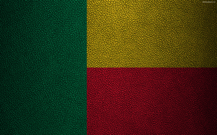Flag of Benin, leather texture, 4k, Benin flag, Africa, flags of the world, African flags, Benin