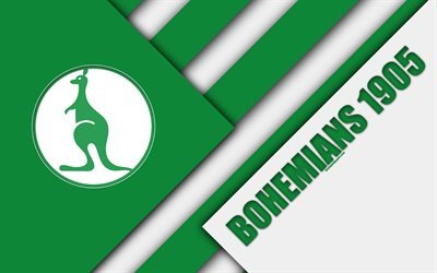 ボヘミアンの1905年FC, 4k, ロゴ, 材料設計, 緑白色の抽象化, チェコのサッカークラブ, プラハ, チェコ共和国, サッカー, チェコの初リーグ