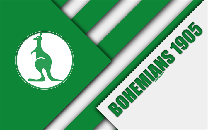 Bohemians 1905 FC, 4k, logo, design de material, verde branco abstra&#231;&#227;o, Checa futebol clube, Praga, Rep&#250;blica Checa, futebol, Checa Primeira Liga