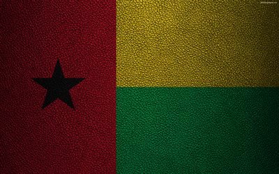 Lippu, Guinea-Bissaun, nahka rakenne, 4k, Afrikka, maailman liput, Afrikan liput