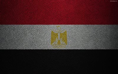 フラグのエジプト, 革の質感, 4k, エジプトフラグ, アフリカ, 世界各国の国旗, アフリカフラグ, エジプト