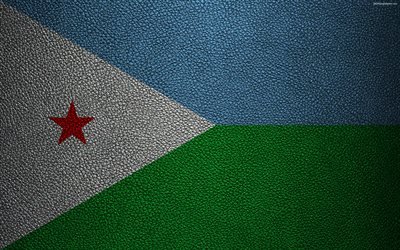 旗のジブチ, 革の質感, 4k, Djiboutianフラグ, アフリカ, 世界の国旗, アフリカフラグ, ジブチ