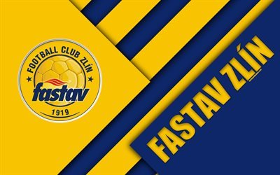 FC Fastav Zlin, 4k, logo, materiaali suunnittelu, keltainen sininen abstraktio, Tšekin football club, Zlin, Tšekin Tasavalta, jalkapallo, Tšekki Ensin Liigan
