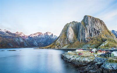 4k, Europa, Noruega, rocas, monta&#241;as, el mar, las islas Lofoten