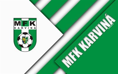 Karvina FC, 4k, logo, materiaali suunnittelu, vihre&#228; valkoinen abstraktio, Tšekin football club, Karvina, Tšekin Tasavalta, jalkapallo, Tšekki Ensin Liigan, MFK Karvina
