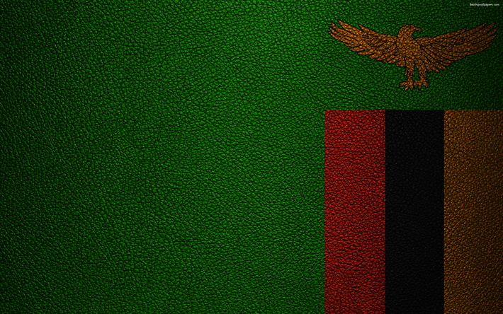 Flag of Zambia, leather texture, 4k, Zambian flag, Africa, flags of the world, African flags, Zambia