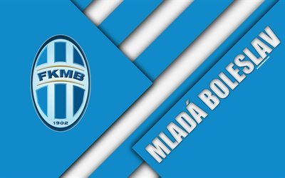 Mlada Boleslav FC, 4k, logo, material design, blue white abstraction, Czech football club, Mlada Boleslav, Czech Republic, football, Czech First League