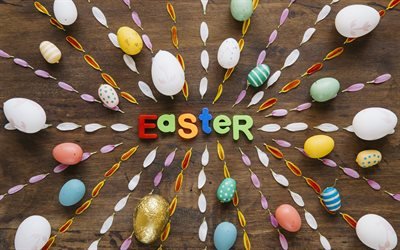 Easter, concepts, April 1, April 8, 2018, Easter eggs, petals, Easter decoration