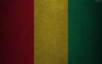 Bandera de Guinea, de textura de cuero, 4k, bandera de Guinea, &#193;frica, banderas del mundo, banderas de &#193;frica, Guinea