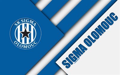SK سيغما أولوموك, 4k, شعار, تصميم المواد, الأزرق الأبيض التجريد, التشيك لكرة القدم, أولوموك, جمهورية التشيك, كرة القدم, التشيكية الدوري الأول