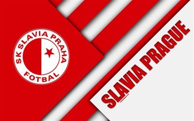 L&#39;SK Slavia Praha, 4k, il logo, il design dei materiali, del rosso, del bianco astrazione, ceco football club, Praga, Repubblica ceca, calcio, repubblica ceca First League, FC Slavia Praga
