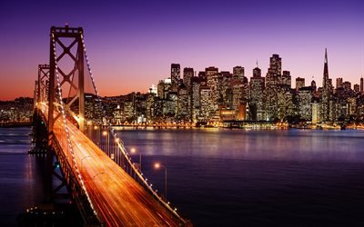 4k, جسر البوابة الذهبية, ناطحات السحاب, سان فرانسيسكو, nightscapes, الولايات المتحدة الأمريكية, أمريكا