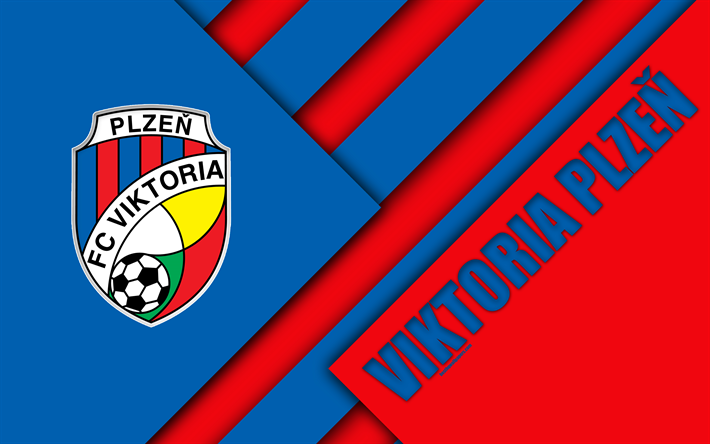 FC Viktoria Plzen, 4k, logo, material design, red blue abstraction, Czech football club, Plzen, Czech Republic, football, Czech First League