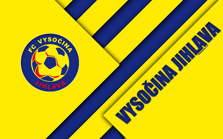 FC Vysocina Jihlava, 4k, il logo, il design dei materiali, giallo, blu astrazione, la ceca football club, Jihlava, Repubblica ceca calcio, repubblica ceca Prima di Campionato