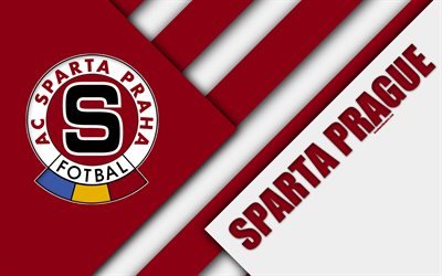 AC Sparta Praha, 4k, logo, materiaali suunnittelu, punainen valkoinen abstraktio, Tšekin football club, Praha, Tšekin Tasavalta, jalkapallo, Tšekki Ensin Liigan, Sparta Prague FC