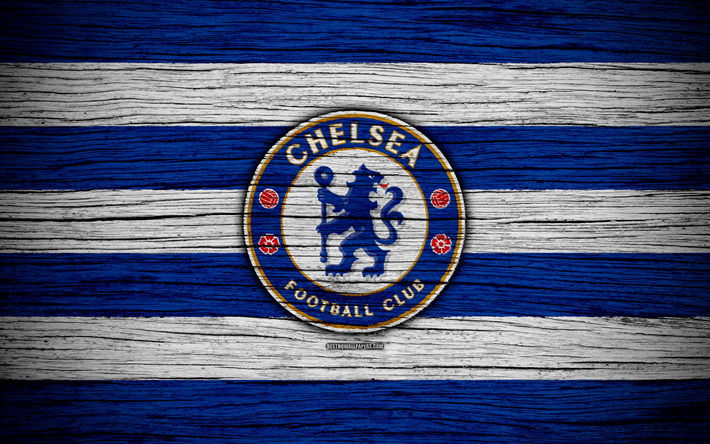 Chelsea, 4k, Premier League, logo, Inglaterra, textura de madeira, FC Chelsea, futebol, O Chelsea FC